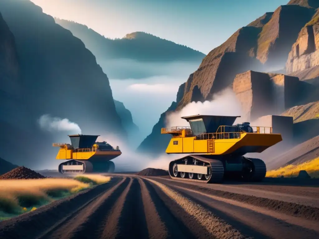 Minería futurista: tecnología y naturaleza en armonía Mina del futuro con tecnología avanzada y sensores integrados, simbolizando la transformación digital mediante IIoT