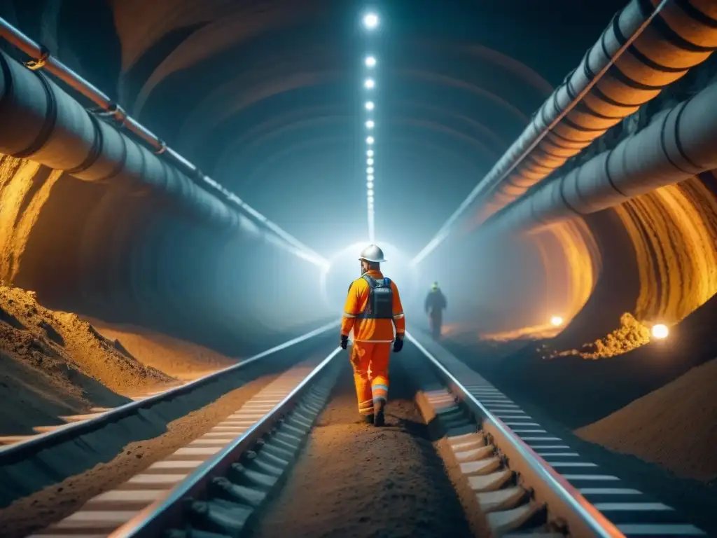 Una mina subterránea avanzada iluminada por luces LED, destaca la tecnología y la sostenibilidad en la extracción minera sostenible alternativas