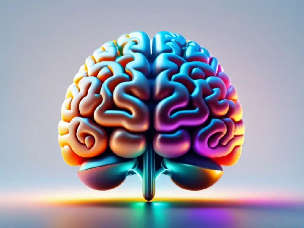 Ilustración minimalista de un cerebro humano con conexiones neuronales resaltadas en colores futuristas