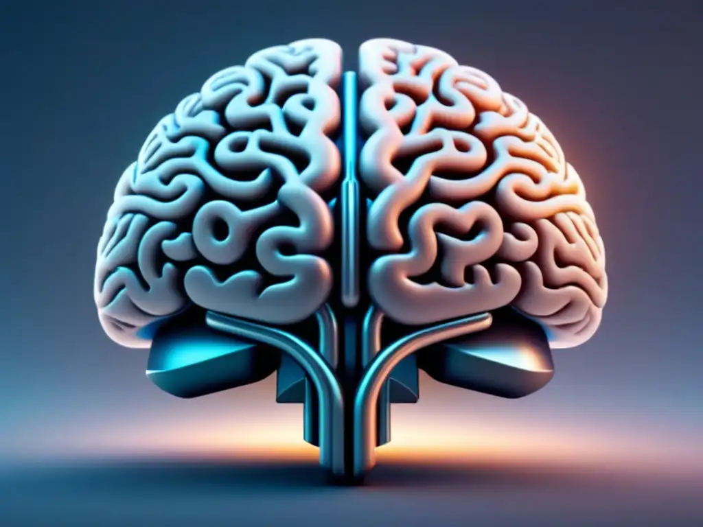 Neuroprótesis: conexión cerebral y recuperación motora Ilustración minimalista de un cerebro humano con patrones de circuitos, simbolizando la conexión entre neuroprótesis y recuperación motora