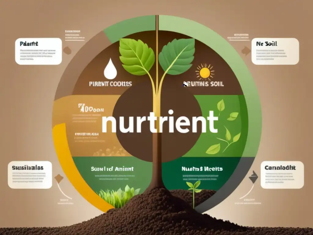 Ilustración minimalista del ciclo de nutrientes en la agricultura sostenible