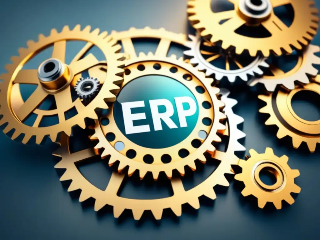 Eficiencia en ERP: Engranajes interconectados en diseño minimalista Ilustración minimalista mostrando engranajes interconectados, simbolizando funcionalidades clave en un sistema ERP adecuado para industria
