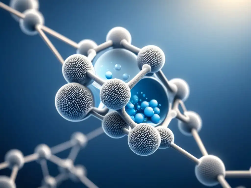 Ilustración minimalista de la estructura molecular de grafeno en un sistema de filtración de agua