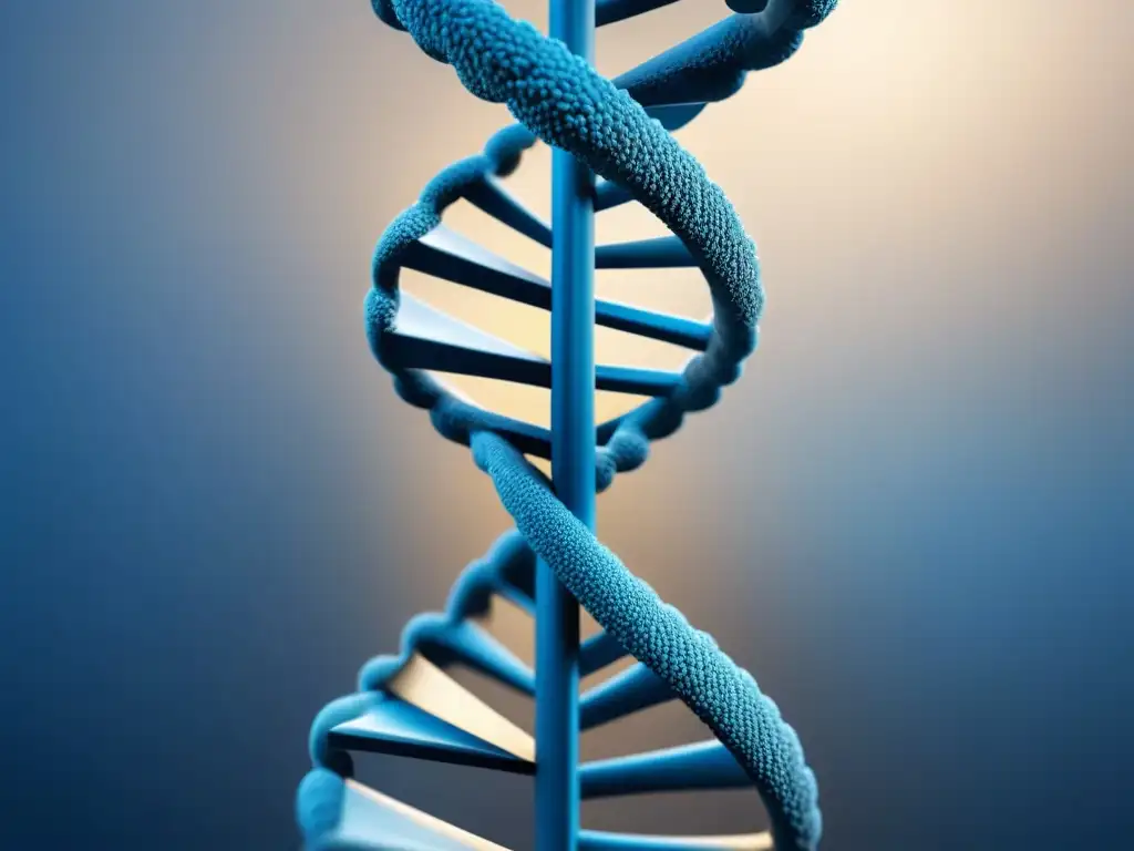 Una representación minimalista de la ética y el cumplimiento normativo en biotecnología, con un ADN y una balanza de justicia entrelazados