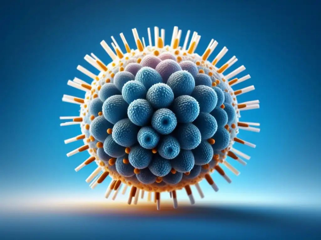 Ilustración minimalista de terapia antiviral para Hepatitis C: virus atacado y destruido en paleta azul y blanco