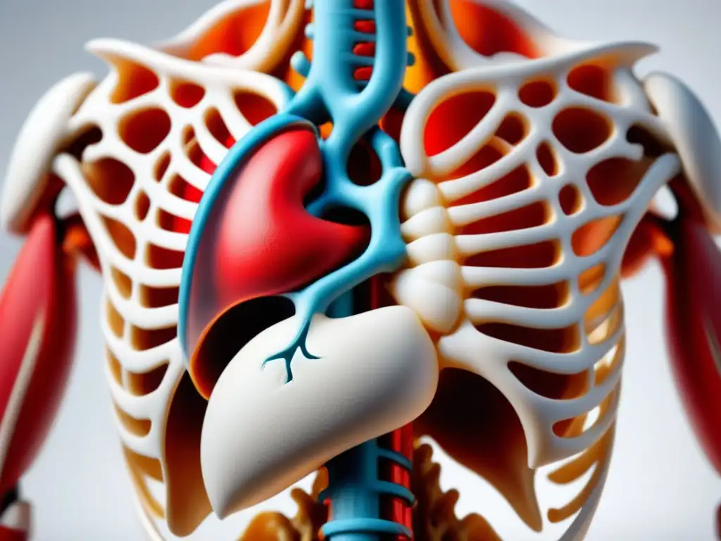 Modelo anatómico 3D transparente de alta precisión y detalle en 8k Modelo anatómico transparente impreso en 3D resaltando estructuras internas, con detalles precisos y complejos