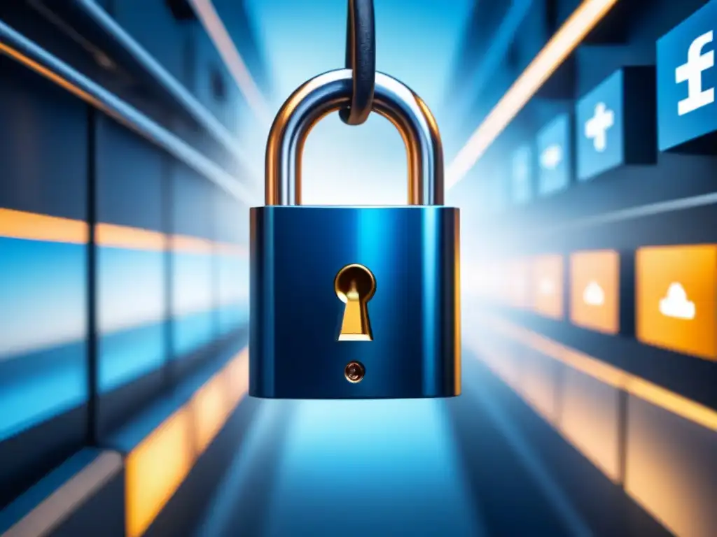 Blockchain seguro para piezas aeronáuticas Ilustración moderna de bloques interconectados simbolizando la tecnología blockchain, con un candado seguro