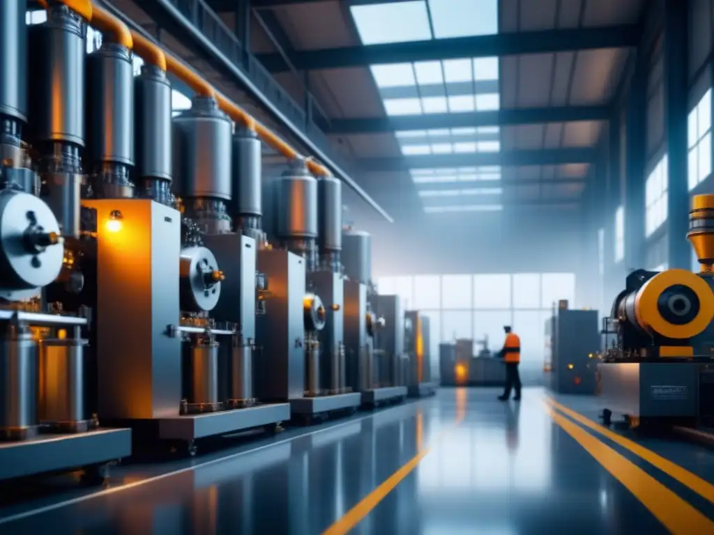 Escenario industrial futurista con maquinaria innovadora en operación Fábrica moderna con maquinaria innovadora en operación