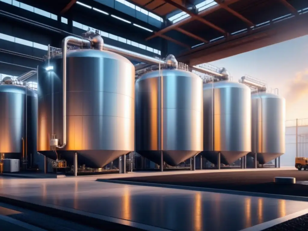 Un moderno Almacenamiento de energía térmica en una instalación industrial, con tecnología innovadora y trabajadores inspeccionando