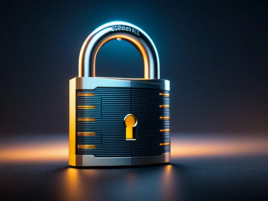 Un moderno candado digital con patrones de circuitos, simbolizando ciberseguridad en la industria