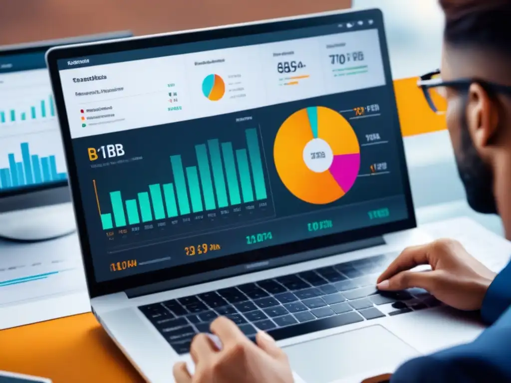 Un moderno panel de control muestra gráficos detallados de análisis de datos de ventas industriales, transmitiendo eficiencia y efectividad