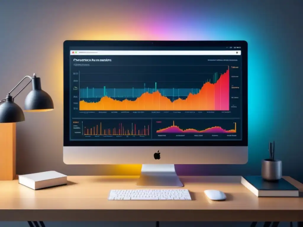 Monitor moderno mostrando análisis predictivo en industrias emergentes con gráficos dinámicos y métricas en tiempo real