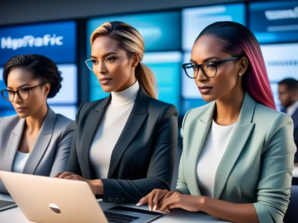 Mujeres en tecnología, capital riesgo: Empoderadas emprendedoras tecnológicas de diversas edades y etnias colaborando en moderna oficina