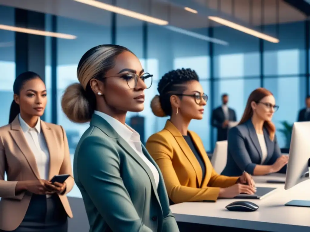 Mujeres en tecnología trabajando juntas en una oficina moderna, representando diversidad e innovación en el capital riesgo