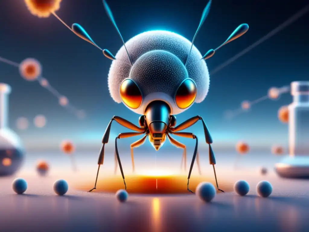 Un nanobot futurista en un laboratorio blanco, detallado y preciso