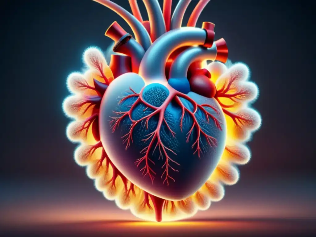 Nanopartícula futurista en sistema cardiovascular, detalle estructura y tratamiento enfermedades cardiovasculares