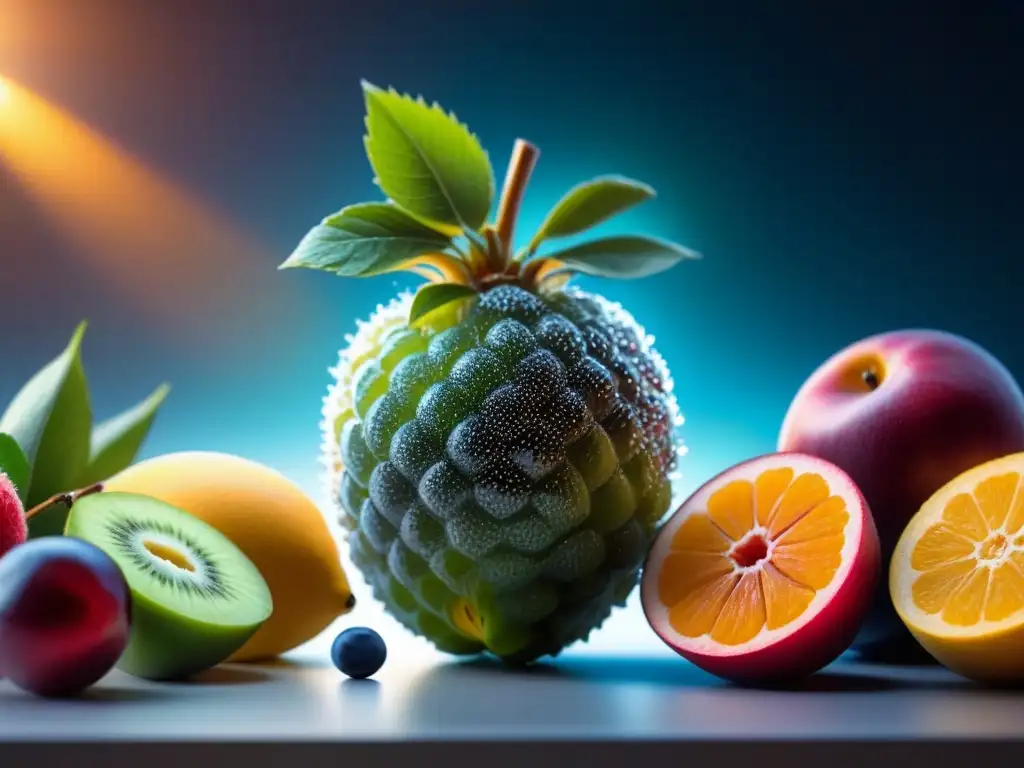 Nanopartícula transparente en fruta fresca, innovadora conservación de alimentos y vida útil