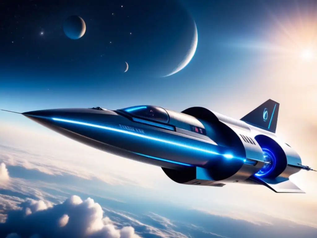 Nave espacial futurista con propulsión de antimateria surcando el espacio interestelar