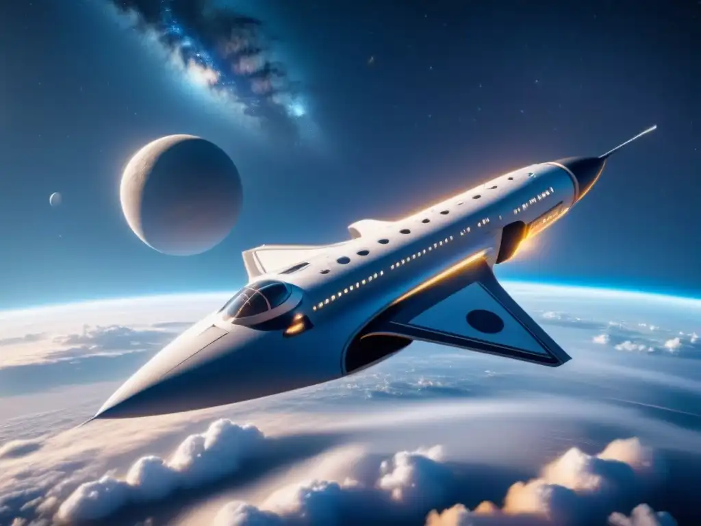 Nave espacial futurista de cerámicas avanzadas en industria aeroespacial surcando el cielo estrellado