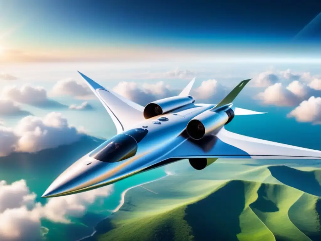 Una nave espacial futurista surcando el cielo, impulsada por energías renovables, simbolizando la Industria aeroespacial y cambio climático