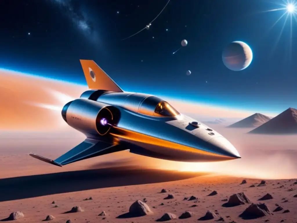 Vanguardia AI: Nave futurista en el espacio Nave espacial futurista con IA en propulsión, surcando el cosmos estrellado