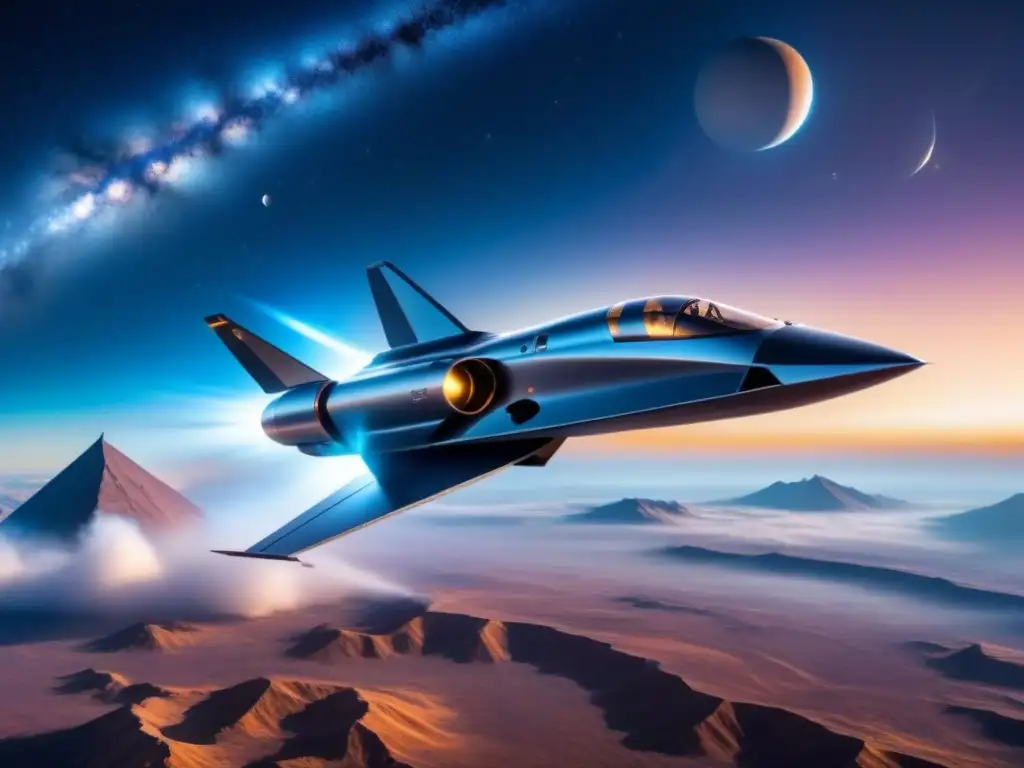 Nave espacial futurista con nanochips en industria aeroespacial surcando el cosmos