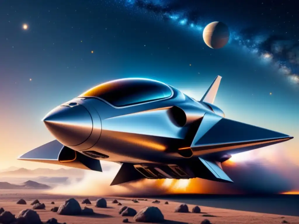 Nave espacial futurista con nanotecnología en la industria aeroespacial surcando el cosmos