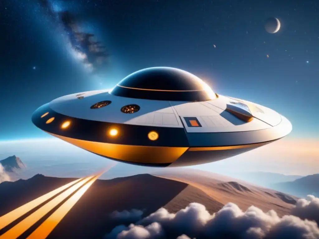 Espacio: Nave espacial ultradetallada de materiales innovadores Una nave espacial ultradetallada hecha con materiales bidimensionales de vanguardia, flotando en el espacio entre estrellas