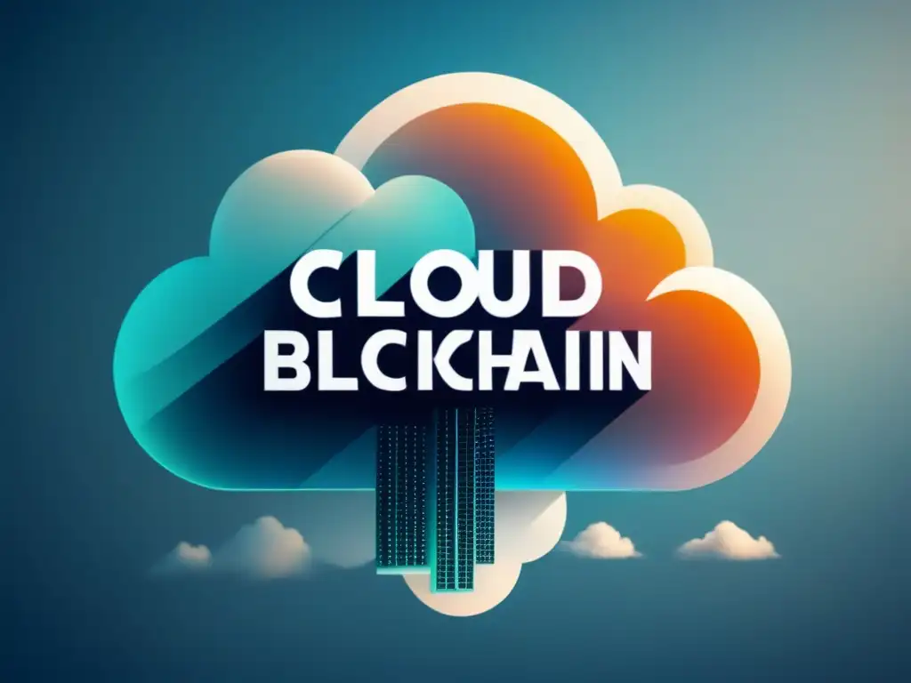 Una nube de seguridad en la nube con blockchain, fusionando tecnología en una ilustración minimalista