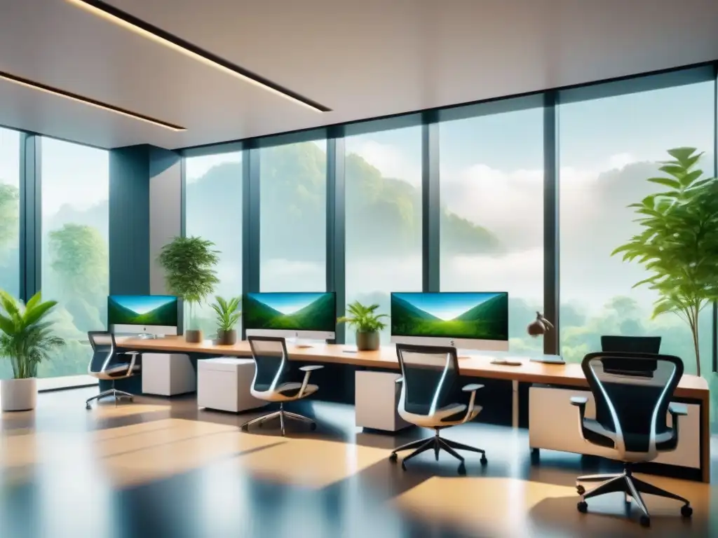 Oficina corporativa moderna con integración de gamificación Oficina corporativa moderna con programas de bienestar en salud y empleados colaborando en desafío digital