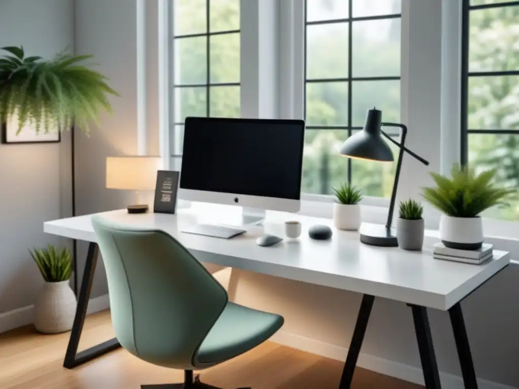 Diseño moderno de oficina en casa con estilo y luz natural Oficina moderna en casa con diseño minimalista y ambiente productivo para teletrabajo