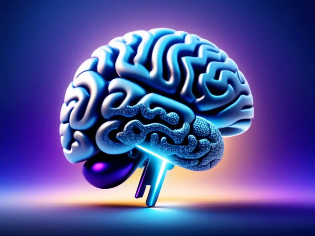 Interfaz cerebral futurista en tonos azules y plateados Interfaz cerebrocomputadora en pacientes: ilustración futurista de un cerebro conectado a una interfaz digital