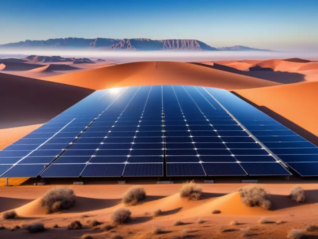 Un paisaje desértico con avanzada tecnología de energía solar sostenible