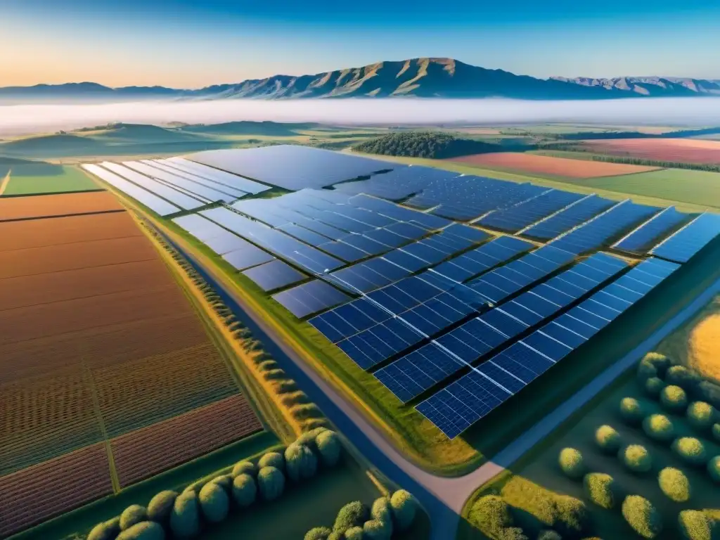 Un paisaje futurista de paneles solares detallados con tecnología Blockchain impacto económico sectores