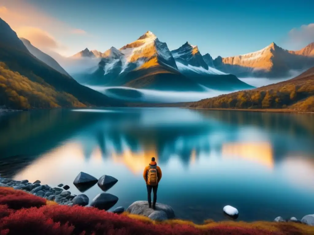 Un paisaje natural intocado con un lago cristalino y montañas nevadas