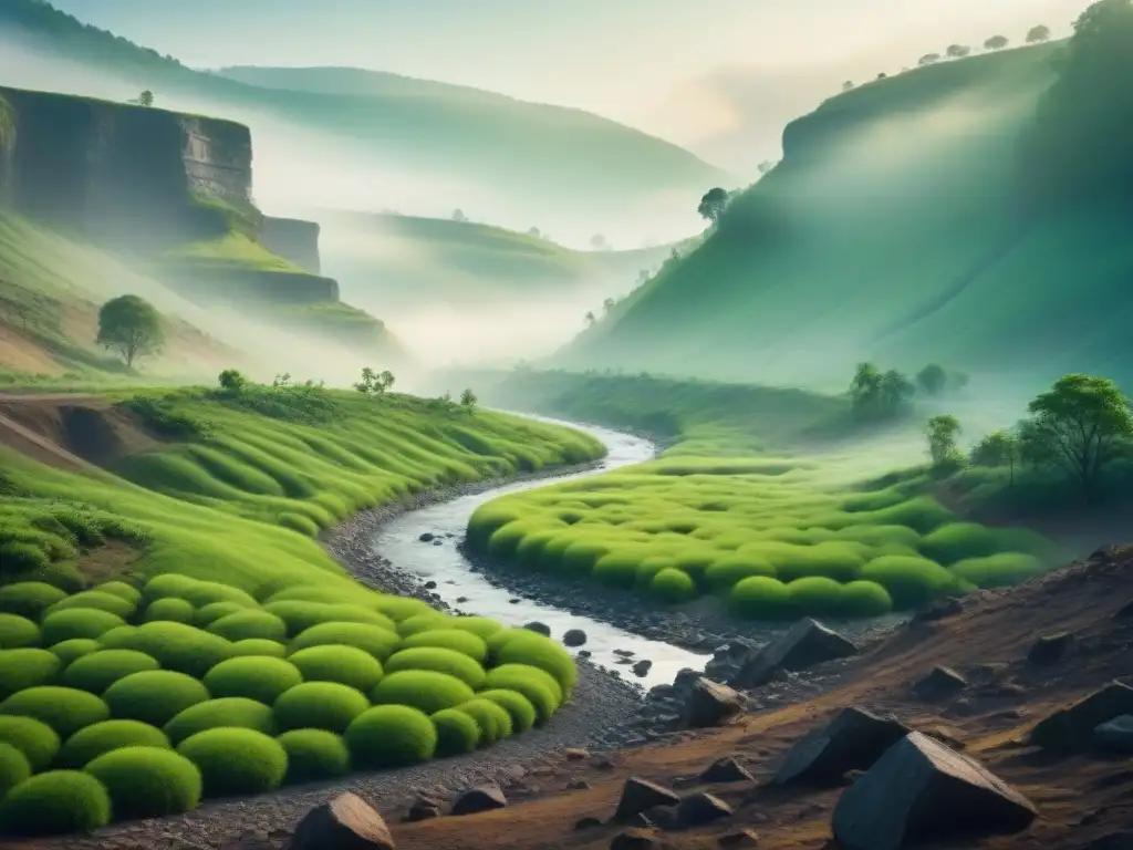 Un paisaje sereno donde la minería sostenible y restauración ambiental renacen en armonía con la naturaleza