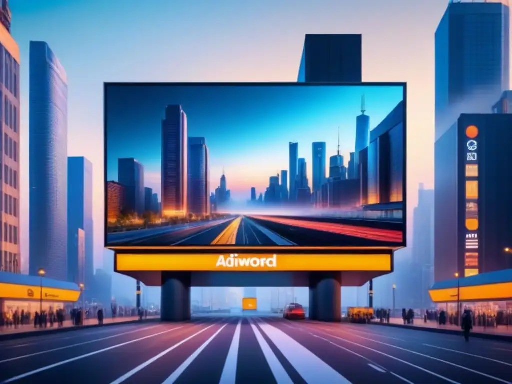 Billboard digital futurista en ciudad industrial 8k Un paisaje urbano con un futurista cartel digital mostrando publicidad inteligente, en un entorno industrial