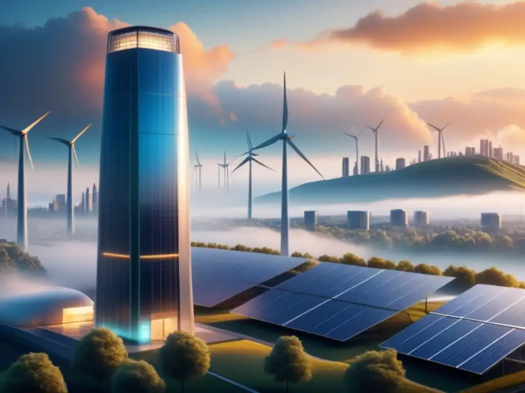 Un paisaje urbano futurista con energías renovables innovadoras integradas