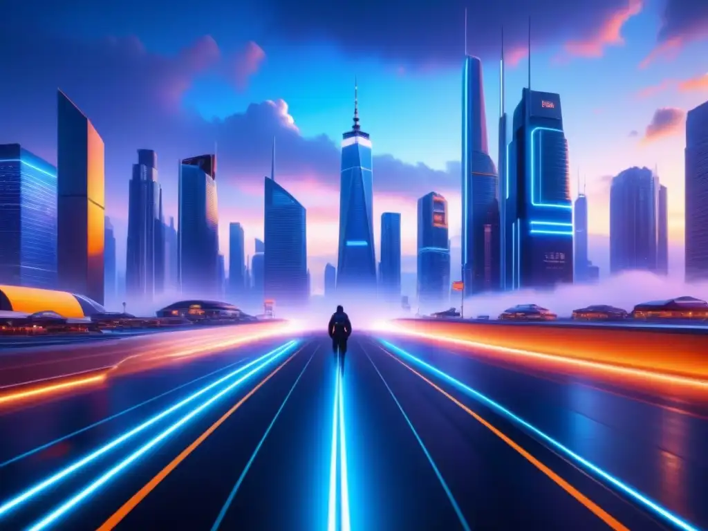 Un paisaje urbano futurista con impacto de tecnologías emergentes en la gestión de la innovación