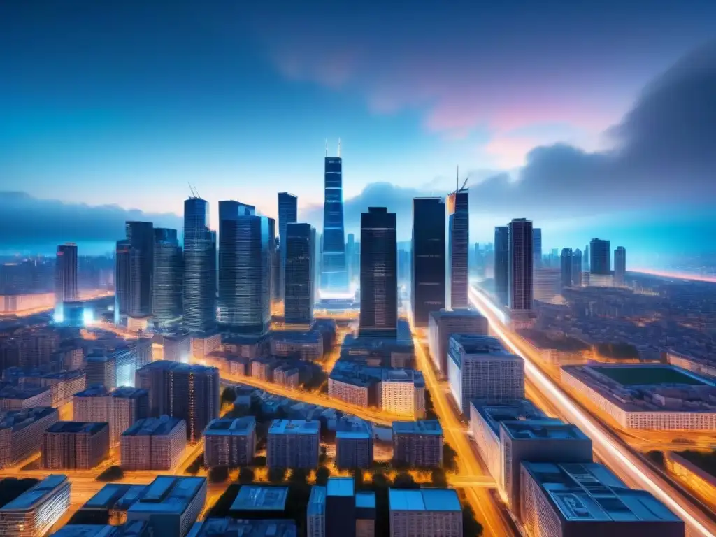 Un paisaje urbano nocturno con sensores fotónicos discretos integrados en edificios y semáforos