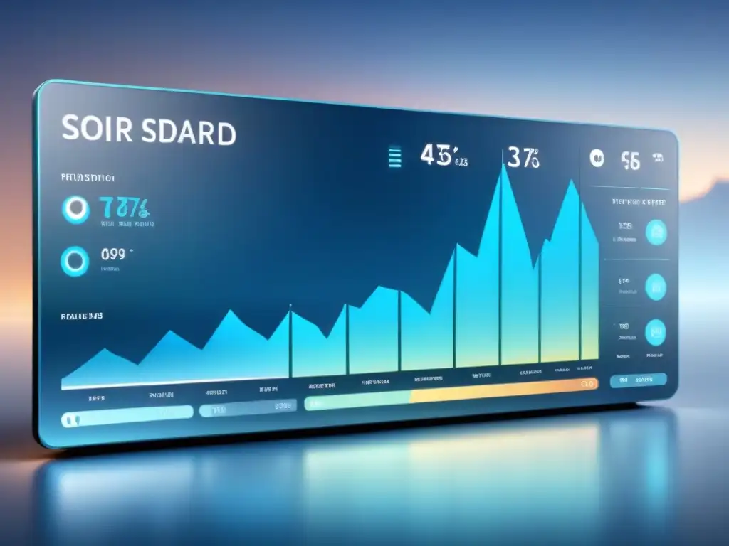 Panel de análisis de datos futurista y minimalista en tiempo real con gráficos elegantes y tonos metálicos