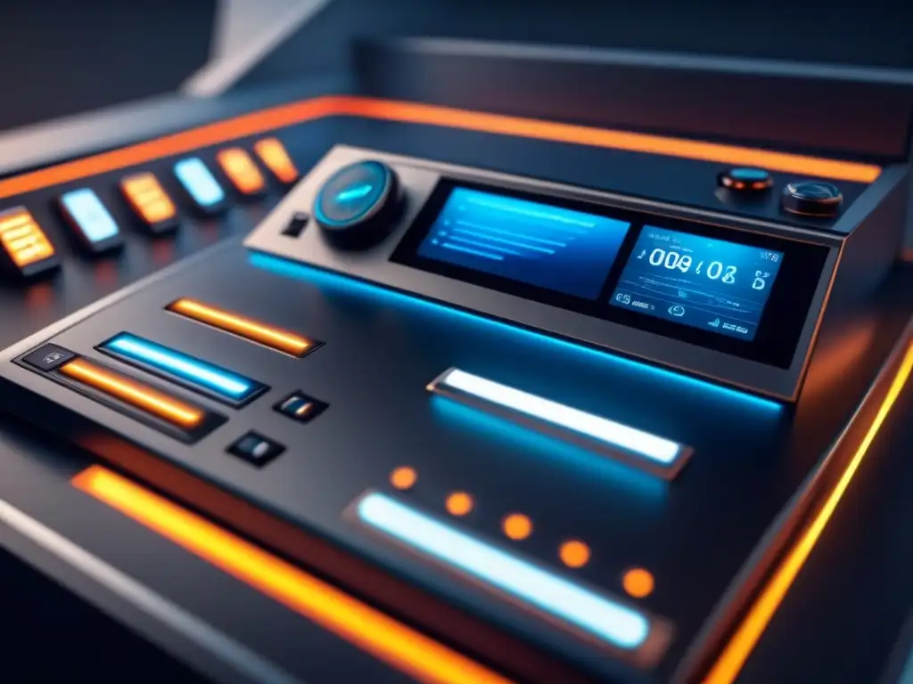 Panel de control futurista: tecnología avanzada en estilo minimalista Panel de control futurista iluminado con tecnología avanzada para actualización sistemas control automatización competitividad