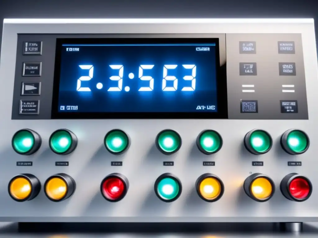 Panel de control moderno con botones iluminados y pantallas digitales, simbolizando la automatización en emergencias industriales