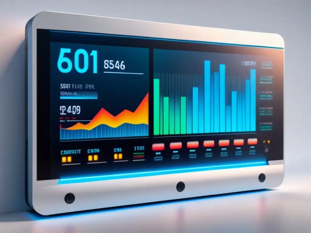 Panel de control moderno con datos de consumo energético en gráficos futuristas