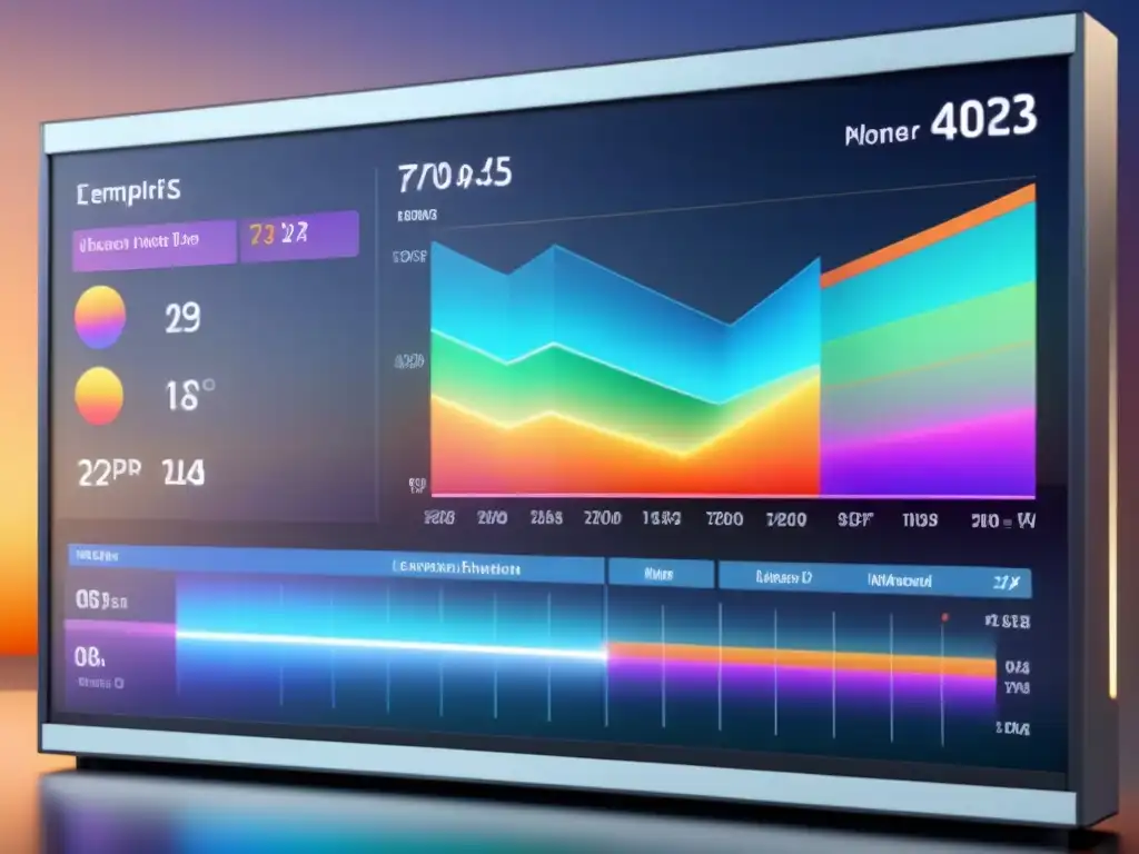 Panel de control moderno de software para gestión energética y control de consumo, con gráficos coloridos y estadísticas en tiempo real