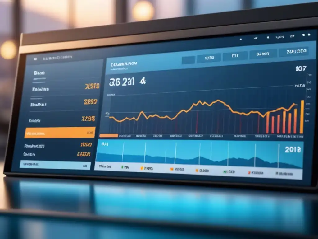 Panel de control sofisticado con analítica de datos en industrias, gráficos modernos en azules y acentos metálicos