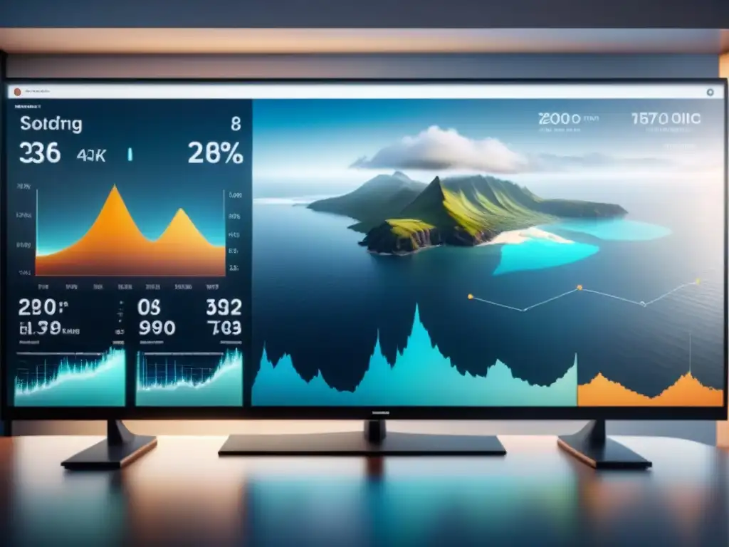 Un panel futurista muestra datos marinos con Big Data e IA en recursos marinos