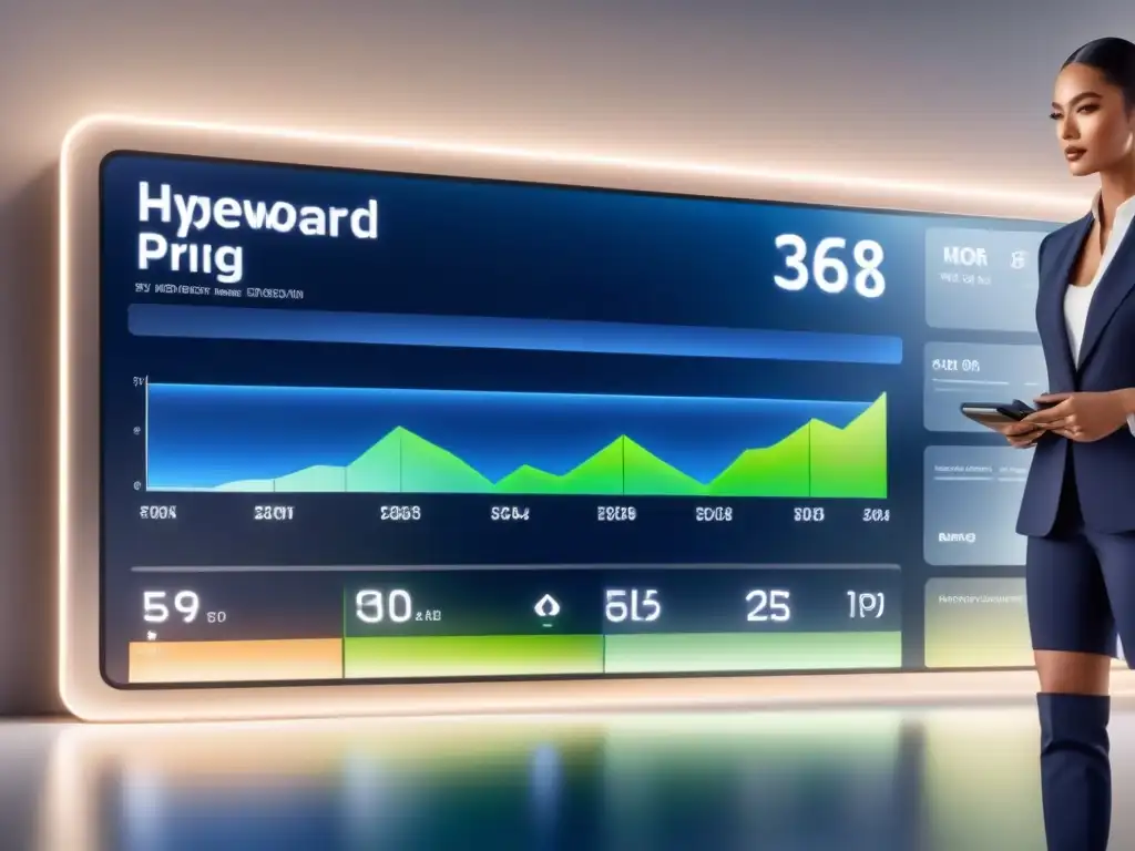 Un panel de optimización de precios con IA en pantalla de alta resolución, con gráficos detallados y algoritmos dinámicos