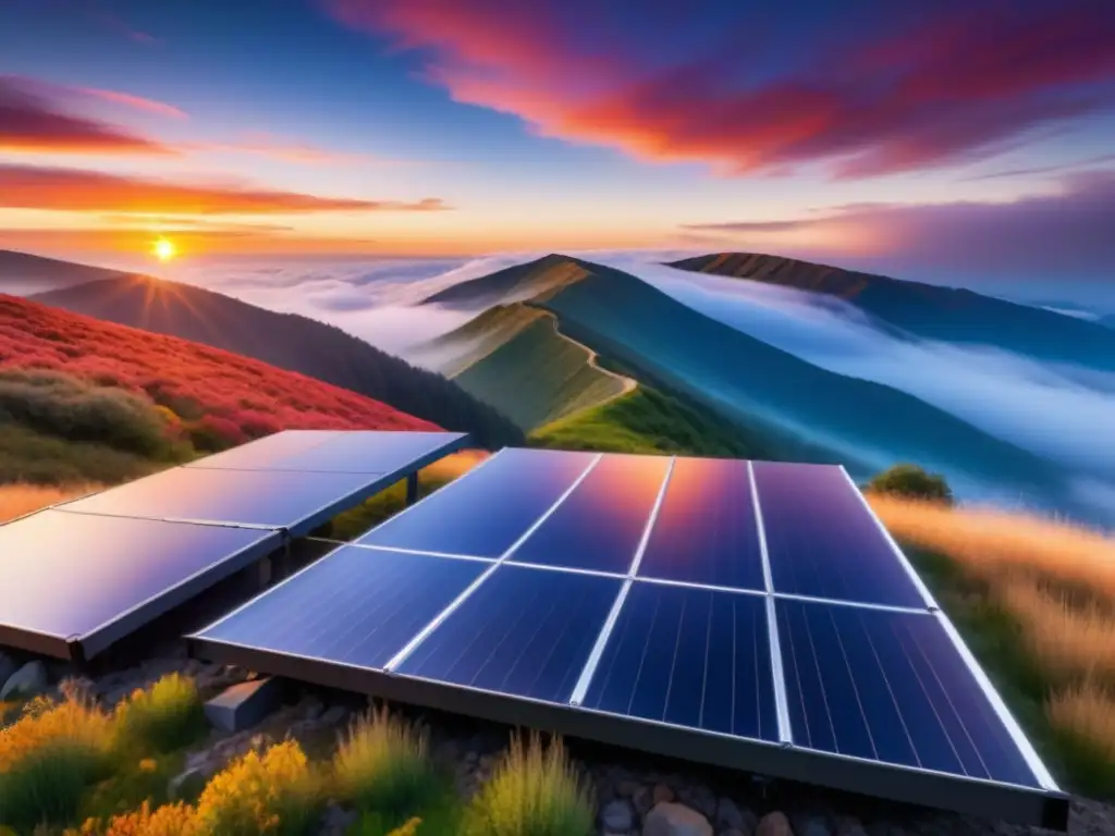 Un panel solar reflejando los colores vibrantes del atardecer, mostrando la viabilidad económica de proyectos de energía renovable