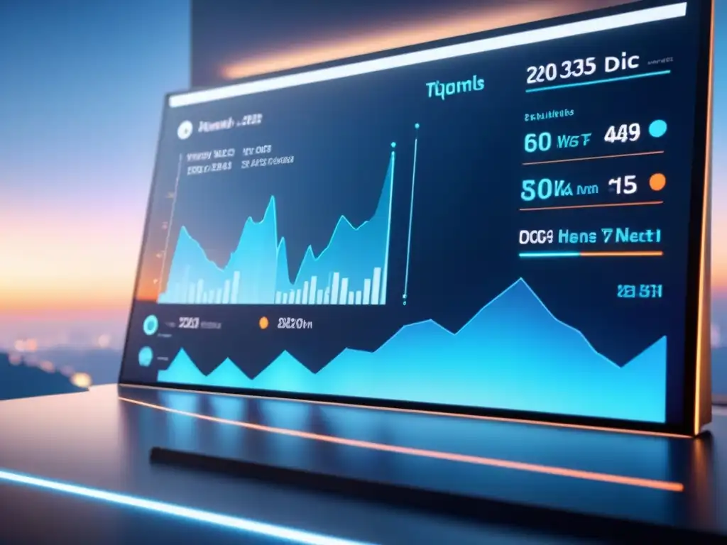 Paneles de integración sistemas software industrias 2023 en pantalla de alta resolución con gráficos y iconos en azules y metálicos